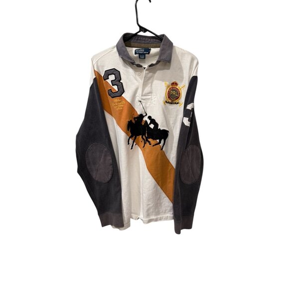 Ralph Lauren Polo Rugby Shirt XL Mercer Polo Team White & Gray Cotton Long Sleev